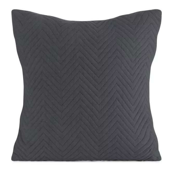 Poszewka na poduszkę 45x45 cm o strukturze lnu pikowana metodą hot press w wzór jodełki grafitowa LEN Eurofirany Premium
