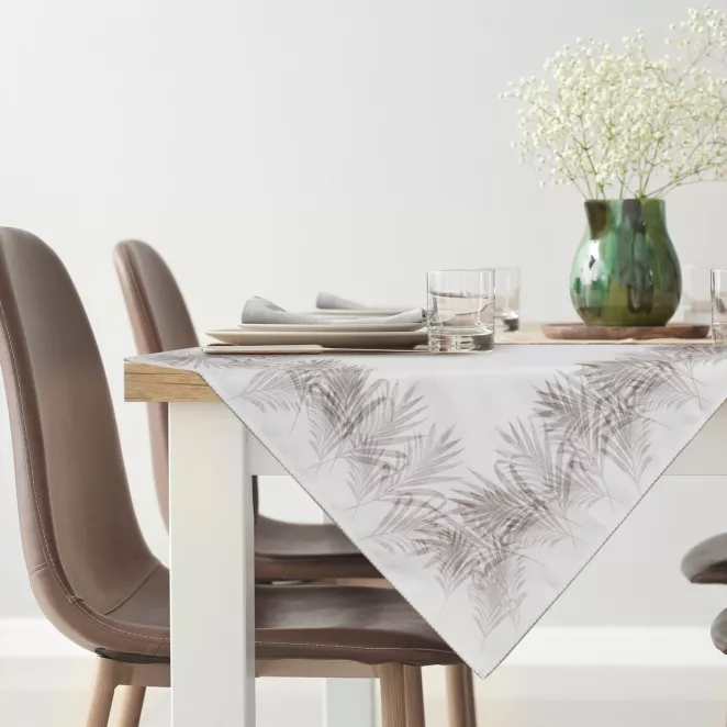Bieżnik na stół naturalno, stalowy 85x85 cm INES z nadrukowanym motywem liści palmowych