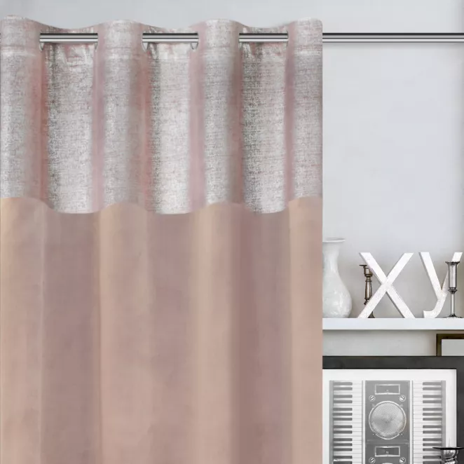 Zasłona welwetowa pudrowo różowa z dekoracyjnym pasem 140x250 cm przelotka - PERI