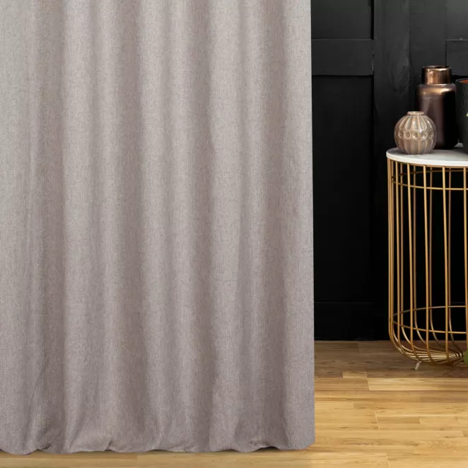 Zasłona szyta na taśmie 5 cm beżowo błękitna z tkaniny w stylu eko i efektem melanżu