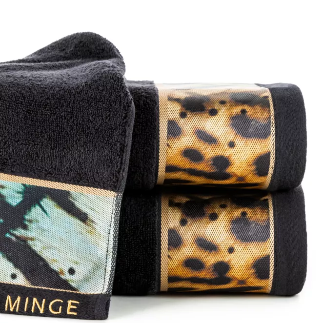 Ręcznik kąpielowy 50X90 cm bawełniany kolor czarny z designerską bordiurą 500 g/m2 EVA 15 Eva Minge