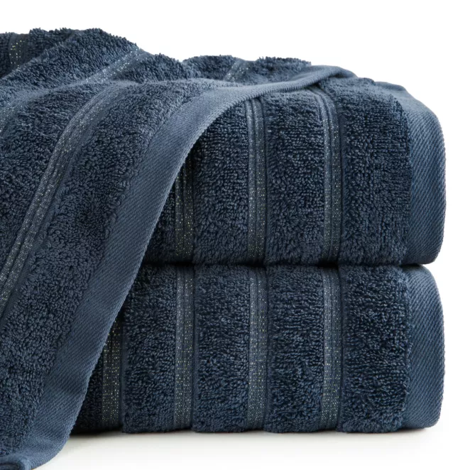 Ręcznik kąpielowy 70x140 cm bawełniany kolor granatowy w błyszczące paseczki AMIRA