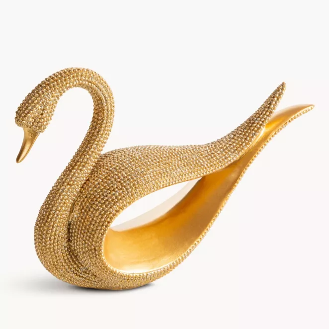 Figurka złota w kształcie łabędzia o drobnym strukturalnym wzorze 18x6x14 cm ELDO 2