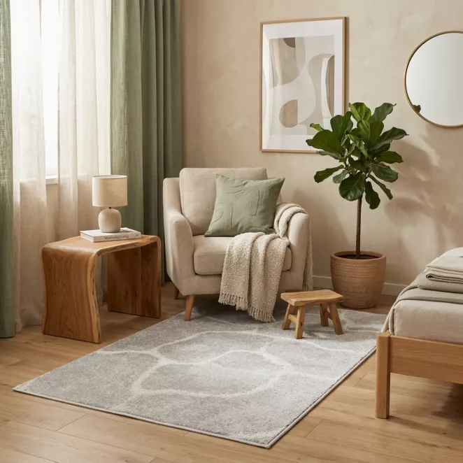 Dywan 60x100 cm srebrny wytłaczany z organicznym wzorem ALBA 1
