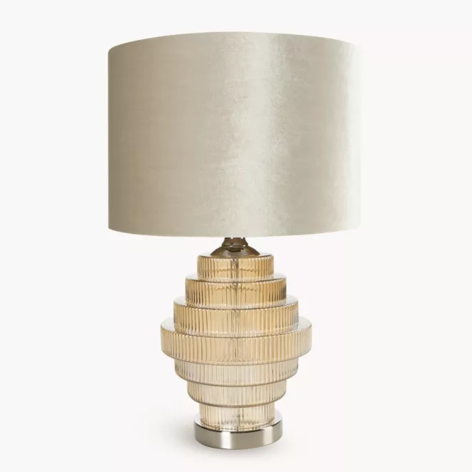 Lampa stołowa nocna szampańska FENA z welwetowym abażurem