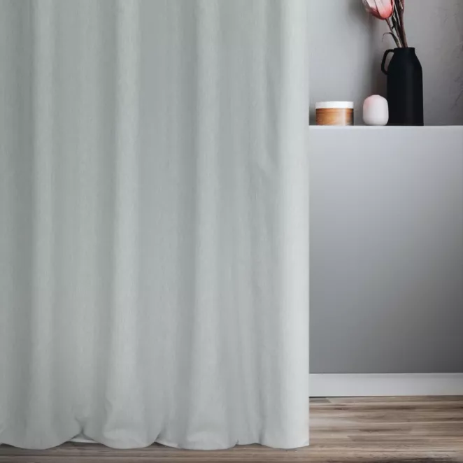 Zasłona szyta na taśmie 5 cm kremowo srebrna dwustronna, gładka, w stylu eko