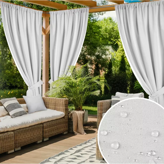 Zasłona biała z wodoodpornej tkaniny idealna do ogrodu i na taras 155x200 cm tunel - GARDEN
