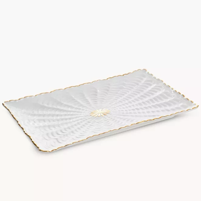 Patera ceramiczna dekoracyjna kremowo-złota  z wypukłym wzorem 26x17x2 cm GAIA