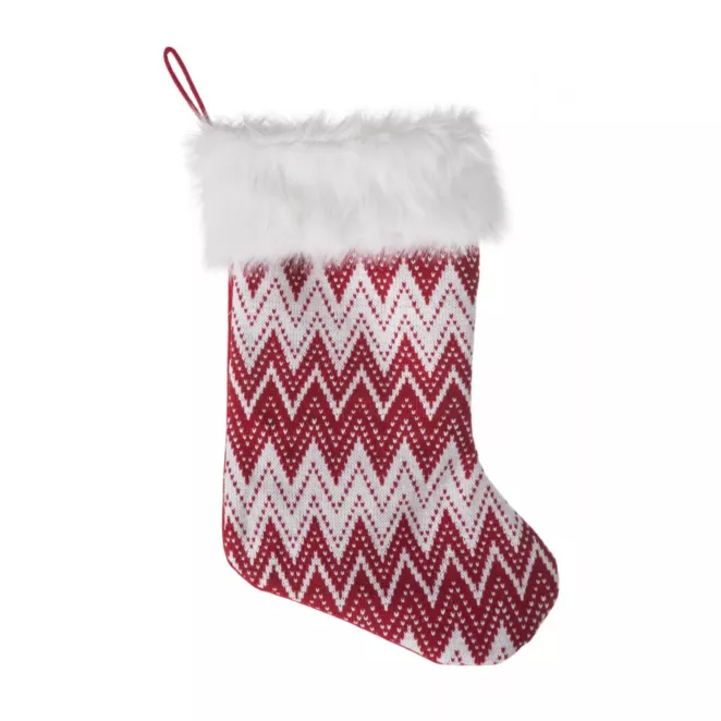 Skarpeta świąteczna KRISTEN z dzianiny z geometrycznym wzorem i futerkiem