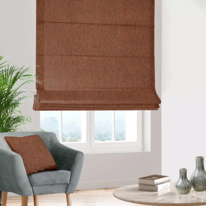 Roleta rzymska ruda z tkaniny bukla z efektem melanżu
