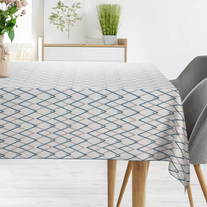 Obrus naturalno, ciemnoturkusowy 160x240 cm INES z nadrukowanym motywem geometrycznym