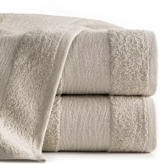 Ręcznik kąpielowy 70x140 cm bawełniany kolor beżowy z błyszącą bordiurą AMBER