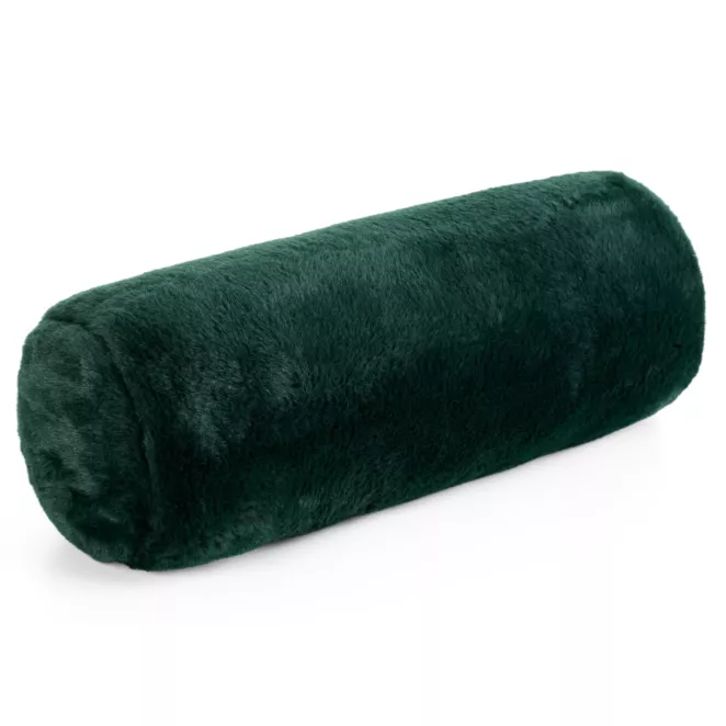 Poduszka wałek 15x45 cm ciemnozielona z miękkiej futrzanej tkaniny  NINA