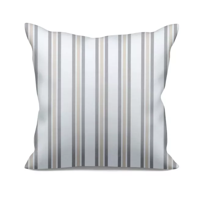 Poszewka szyta kremowo grafitowa z tkaniny o naturalnym splocie z nadrukowanym wzorem w pasy