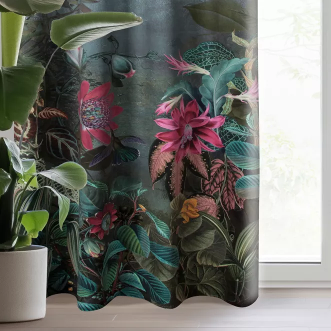 Zasłona gotowa ALINE z welwetu z pięknym nadrukiem botanicznym