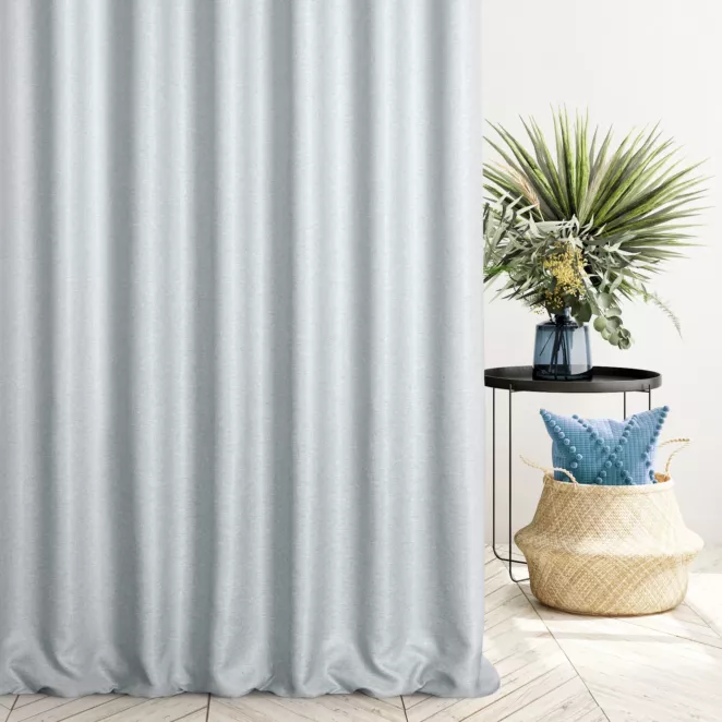 Zasłona szyta na flexach platynowa z tkaniny typu dimout o średnim stopniu zaciemnienia