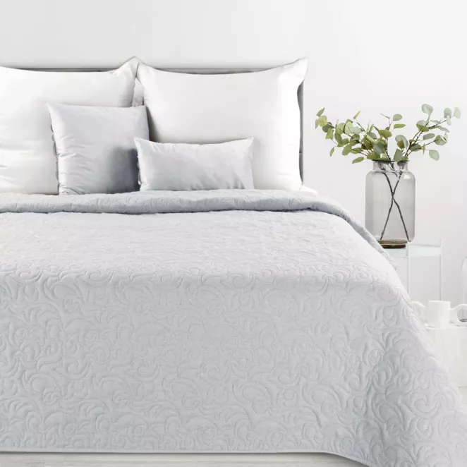 Narzuta z tkaniny imitującej len srebrna 170x210 cm na łóżko pikowana metodą hot press LENA 4 Eurofirany Premium