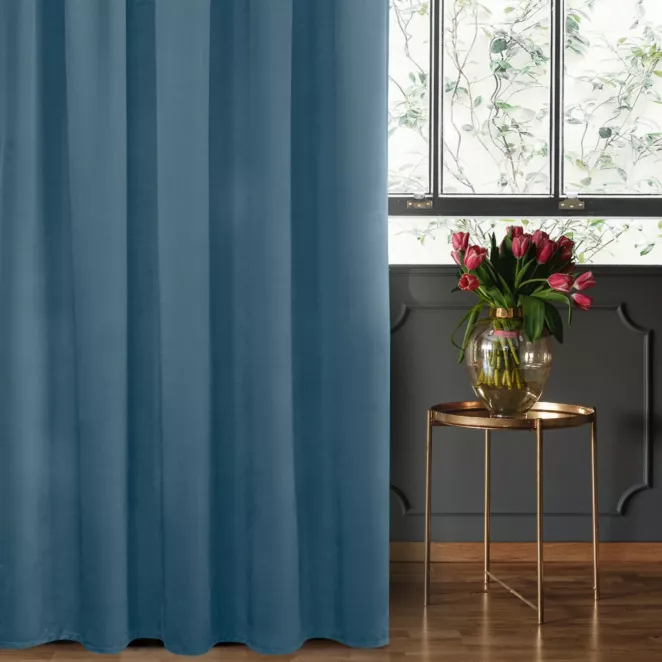 Zasłona welwetowa niebieska gładka 140x270 taśma - SIBEL - Pierre Cardin