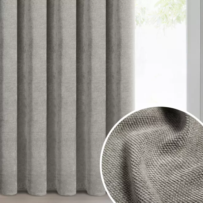 Zasłona  beżowa o szenilowej strukturze 140x270 cm taśma - NESKA