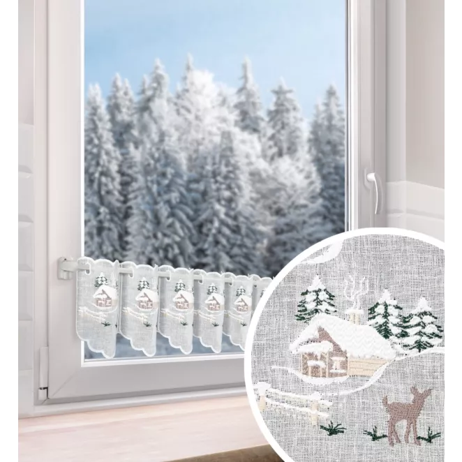 Tkanina firanowa zazdrostka etamina ze świątecznym haftem