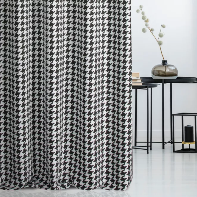 Tkanina zasłonowa z nadrukiem w pepitkę, miękka w dotyku