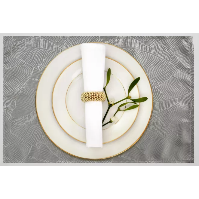 Serwetka srebrno, biała 30x40 cm ISLA z żakardowym wzorem liści bananowca