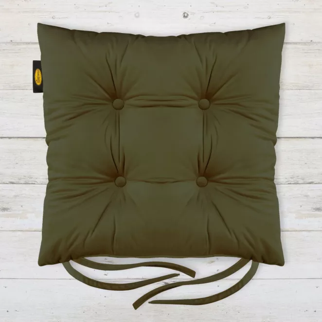 Poduszka na krzesło 40 x 40 x 8 cm dwustronna welwetowa ciemnooliwkowa z czterema pikowaniami