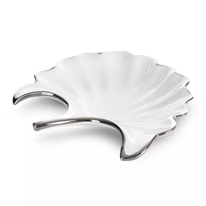 Patera ceramiczna biało-srebrna w kształcie liścia 21x20x4 cm ABBI