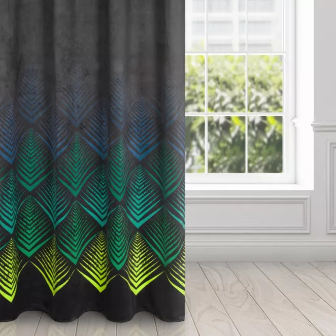 Zasłona welwetowa czarno, turkusowa z wzorem geometrycznym 140x250 cm przelotka - ANGELINA
