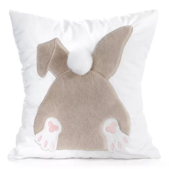 Wielkanocna poszewka na poduszkę 45x45 cm welwetowa z uroczym zajączkiem biało, beżowa WIOSNA 129