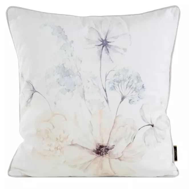 Poszewka na poduszkę 45x45 cm welwetowa, kremowo beżowa, dwustronna z motywem kwiatów VELVET 127 Eurofirany Premium