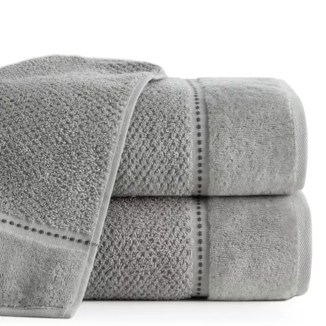 Ręcznik kąpielowy 50x90 cm bawełniany kolor szary o ryżowej strukturze ze stebnowaniem i welwetową bordiurą 500 g/m2 SALADO