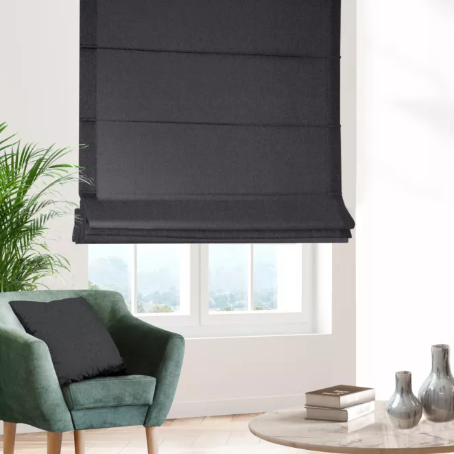 Roleta rzymska grafitowa z tkaniny o naturalnym splocie w stylu eko