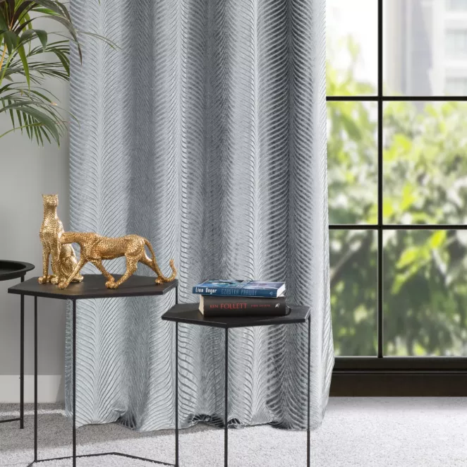 Zasłona stalowa z błyszczącego strukturalnego welwetu 140x250 cm przelotka - LUSSI