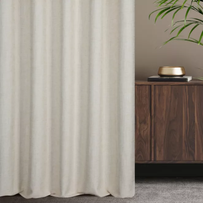 Zasłona szyta na taśmie 8 cm naturalna z tkaniny z dodatkiem lnu, z melanżowym splotem ekologiczna