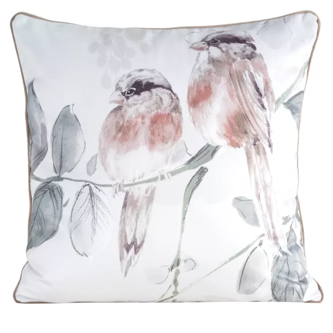 Poszewka na poduszkę dwustronna 60x60 cm welwetowa, zielono beżowa z motywem roślinnym z wypustką na brzegach EVITA Eurofirany Premium