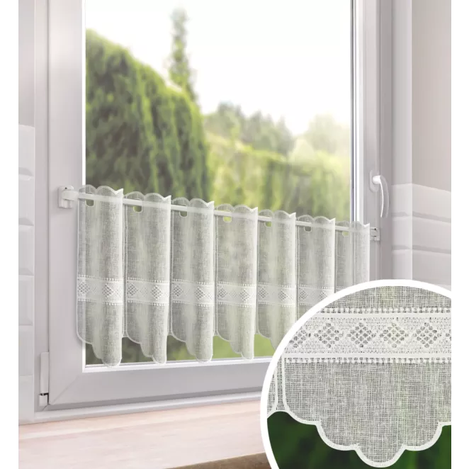 Tkanina firanowa zazdrostka zdobiona haftem geometrycznym