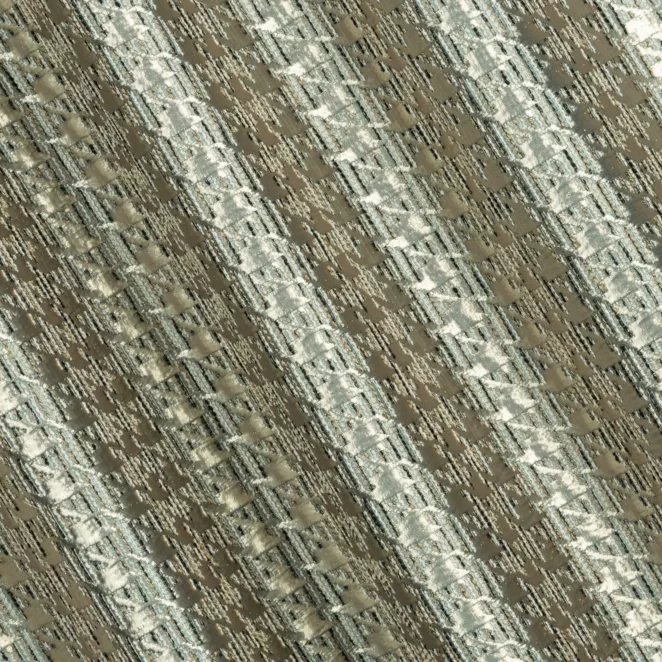 M205/6 Zasłona szyta na taśmie 5 cm miętowo złota z eleganckiej tkaniny z efektem 3D i połyskującym wzorem w pepitkę Italissima Eva Minge