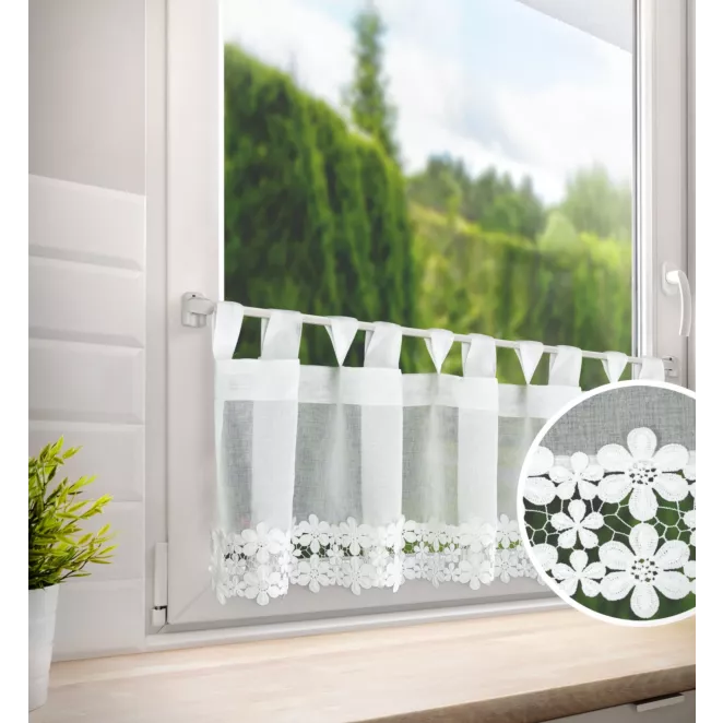 Zazdrostka biała z etaminy zdobiona haftowaną gipiurą 40x150 cm szelki - KAJA