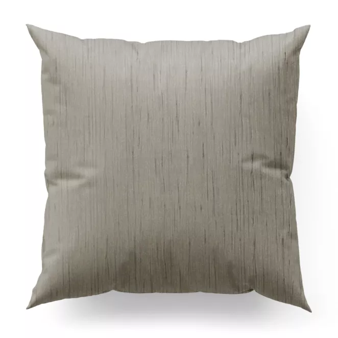 Poszewka szyta ciemnobeżowa z tkaniny welwetowej w pionowe prążki, wykończona obciążnikiem