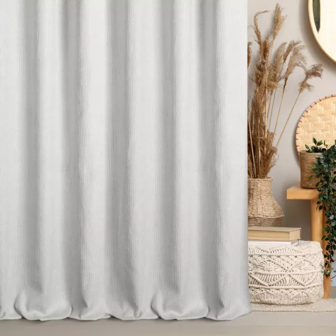 Zasłona szyta na flexach naturalna z matowej tkaniny o grubym splocie z efektem melanżu