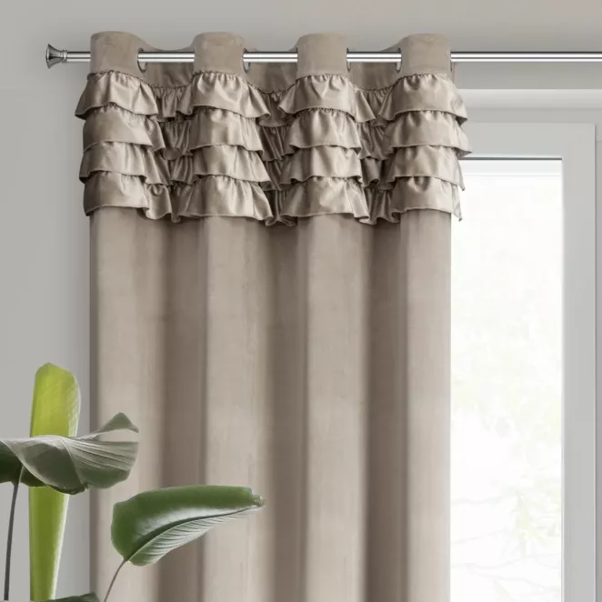 Zasłona welwetowa beżowa zdobiona falbanami 140x250 cm przelotka - ERIN