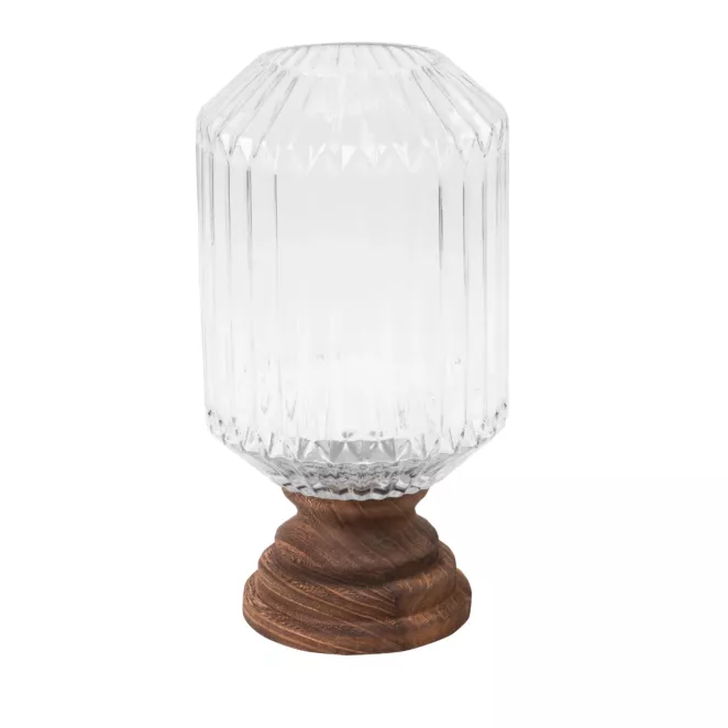 Świecznik dekoracyjny GRACE ze szkła i drewna