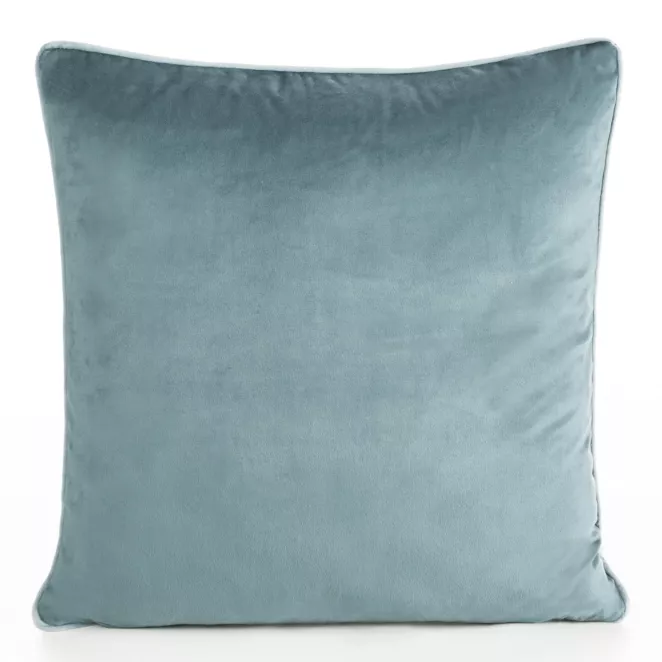 Poszewka na poduszkę 60x60 cm welwetowa kolor niebieski o delikatnym połysku z ozdobną lamówką GAJA 2