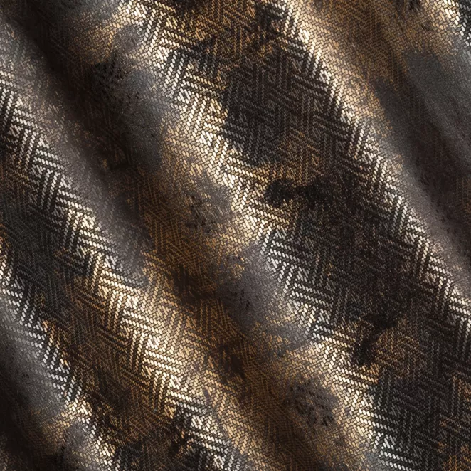 M188/6 Zasłona szyta na taśmie 5 cm czarno miedziana z miękkiej, welwetowej tkaniny z geometrycznym nadrukiem Italissima Eva Minge