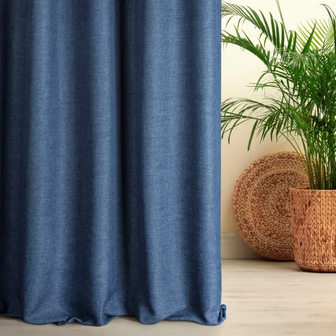 Zasłona szyta na taśmie 5 cm LOVELY ciemnoniebieska z widocznym ozdobnym splotem, o naturalnym charakterze