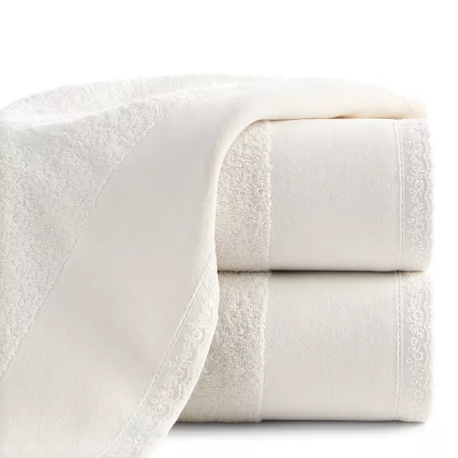 Ręcznik do rąk 30x50 cm bawełniany kolor kremowy z koronkową bordiurą 500 g/m2 EMI