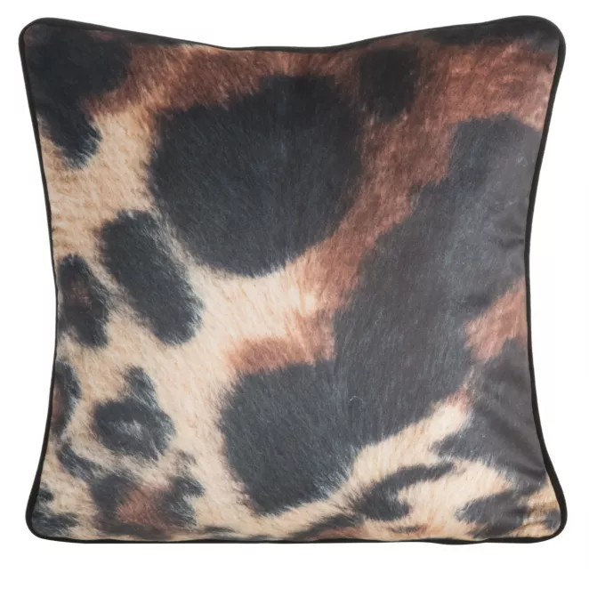Poszewka na poduszkę 45x45 cm welwetowa, brązowo czarna z designerskim nadrukiem i wypustką na brzegach MING 16 B Eva Minge