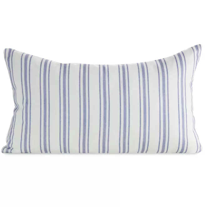 Poszewka na poduszkę 30x50 cm bawełniana z dodatkiem lnu kremowo, fioletowa zdobiona subtelnym nadrukiem pasów  LEN
