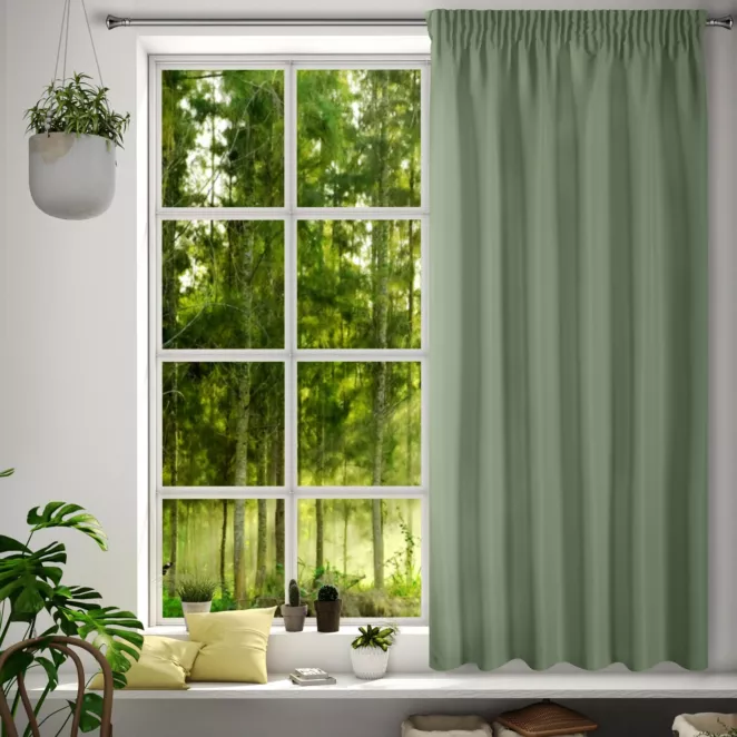 Zasłona oliwkowa z matowej gładkiej tkaniny 140x175 cm taśma - RITA
